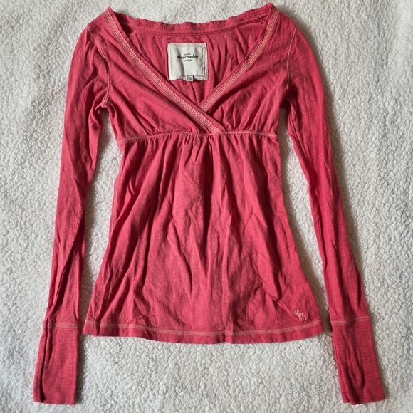 Abercrombie vintage coral pink long sleeve babydoll top - Picture 3 of 5